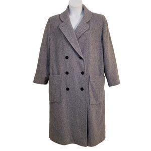 Vintage Wool Blend Double Breasted Trench Coat‎ Pockets 80s USA Petite